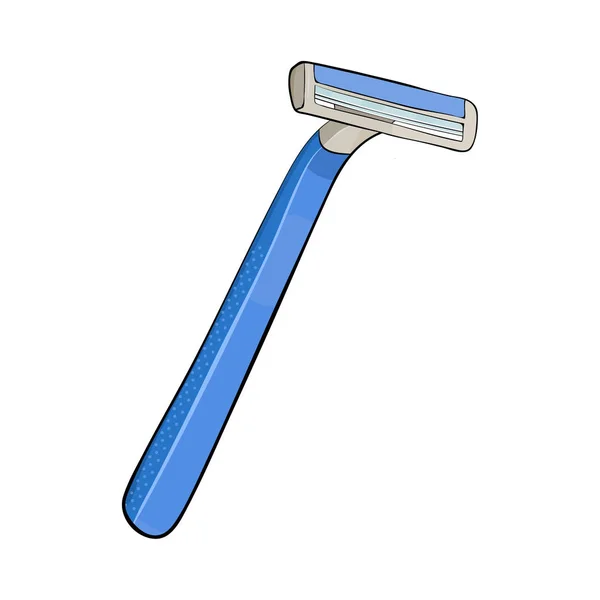 Navalha de plástico azul e lâmina de barbear isolada no fundo branco Nova lâmina de barbear descartável —  Vetores de Stock