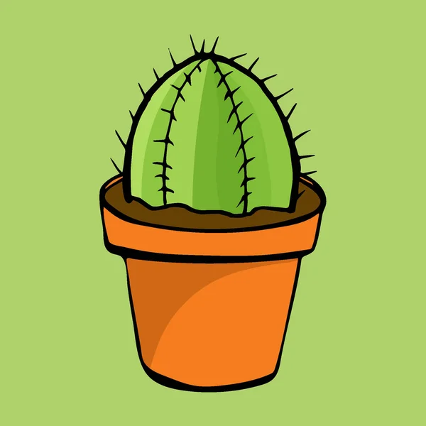 Cactus ikoner i en platt stil på en grön bakgrund. Hem växter kaktus i krukor. En mängd dekorativa kaktus med taggar och utan. — Stock vektor