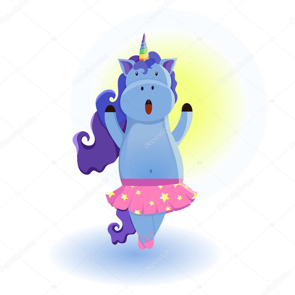 Cute unicorn, ballerina girl character, vector illustration, line art for children garment print, game, book, toy packaging template, kids logo eps10
