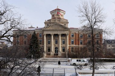 WINNIPEG, CANADA - 2014-11-19: Winter view on University of Manitoba Administration Building clipart