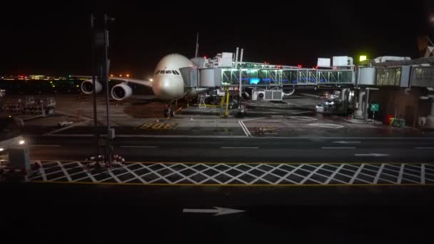 Verkehr am nächtlichen Flughafen — Stockvideo