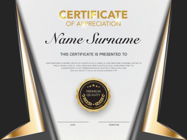 diploma sertifikası şablonu lüks ve modern stil vektör resimli siyah ve altın rengi.