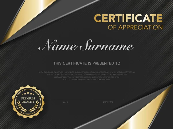 Diploma Modelo Certificado Preto Cor Ouro Com Imagem Vetorial Estilo — Vetor de Stock