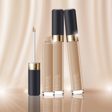 Yıllık satış veya festival Satılık yüz kapatıcı nemlendirici. Gümüş ve altın glitter parçacıklar arka plan üzerinde izole kapatıcı maskesi şişe. Zarif kozmetik reklamları, illüstrasyon.