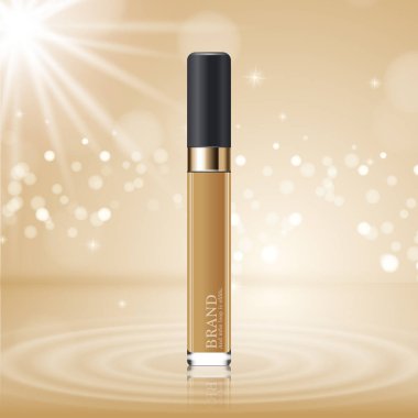 Yıllık satış veya festival Satılık yüz kapatıcı nemlendirici. Gümüş ve altın glitter parçacıklar arka plan üzerinde izole kapatıcı maskesi şişe. Zarif kozmetik reklamları, illüstrasyon.