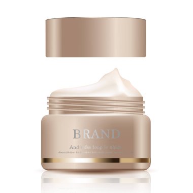 Yıllık satış veya festival satış için nemlendirici yüz kremi. Glitter parçacıklar arka plan üzerinde izole kahverengi ve gümüş krem maske şişe. Zarif kozmetik reklamları, illüstrasyon.