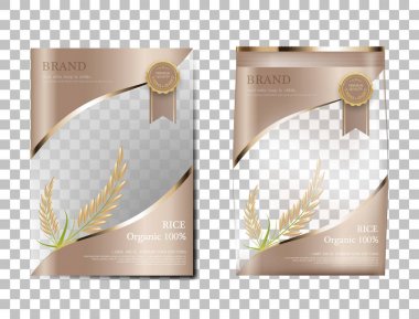 Pirinç Paketi Tayland Gıda Ürünleri, Kahverengi altın bayrak ve poster tasarımı vektör pirinç.