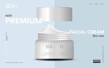 Yıllık satış veya festival satış için nemlendirici yüz kremi. Gümüş ve beyaz krem maske şişe Glitter parçacıklar arka plan üzerinde izole. Zarif kozmetik reklamları, illüstrasyon.