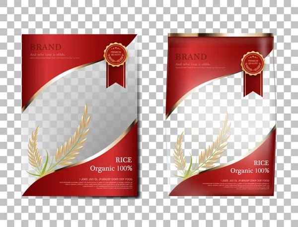 Pacote Arroz Tailândia Alimentos Produtos Banner Ouro Vermelho Modelo Cartaz — Vetor de Stock