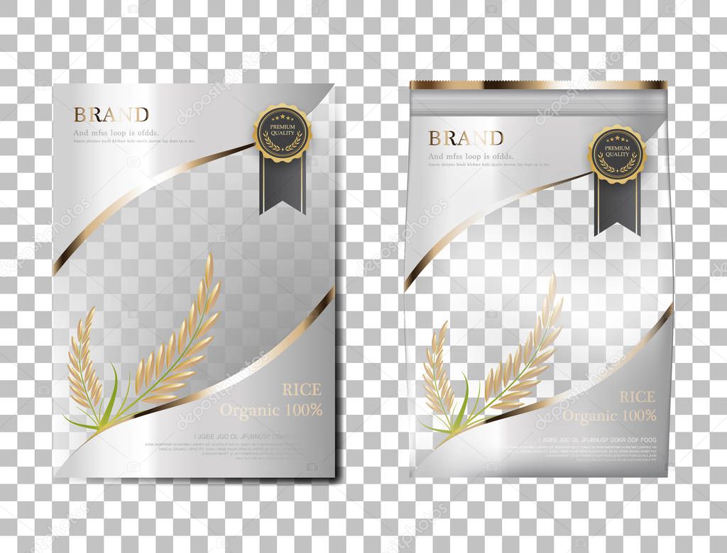 Rice Package Thailand food Products, white gold banner and poster template vector design rice.