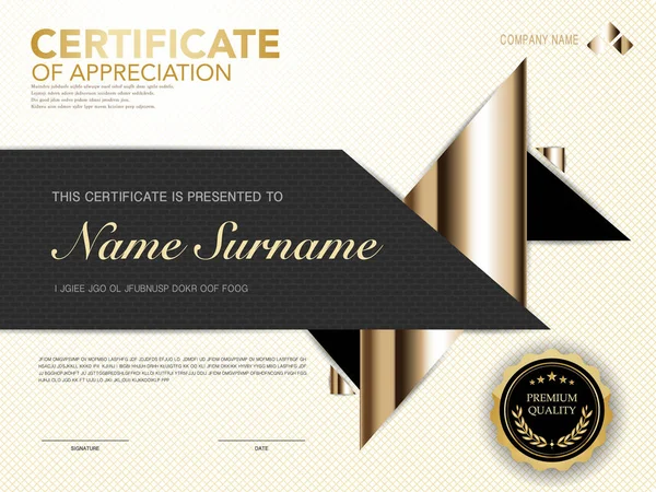 Diploma Certificate Template Black Gold Color Luxury Modern Style Vector — Stock Vector