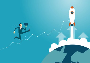 işadamı roket yolculuğu el başarı için mali pound yardım ediyor. iş kavramı illüstrasyon.