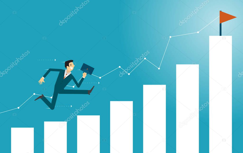 Business illustration concept of businessman jumping over obstacles like hurdle race. business concept illustration.