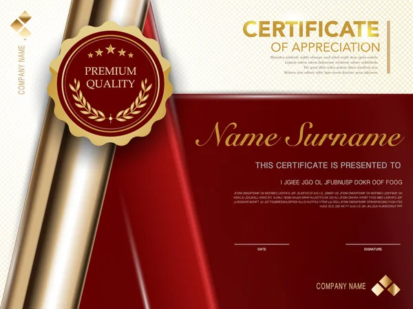 Diploma Certificaat Template Rood Goud Kleur Met Luxe Moderne Stijl — Stockvector