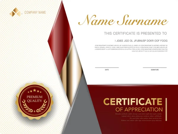 Diploma Certificado Plantilla Color Rojo Oro Con Imagen Vectorial Lujo — Vector de stock