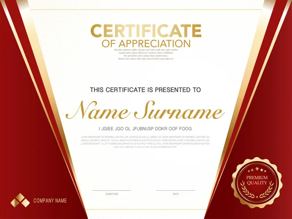 diploma sertifikası şablonu kırmızı ve altın rengi lüks ve modern biçim vektör görüntüsü.