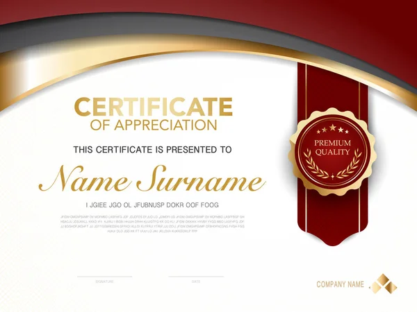 Diploma Certificado Plantilla Color Rojo Oro Con Imagen Vectorial Lujo — Archivo Imágenes Vectoriales