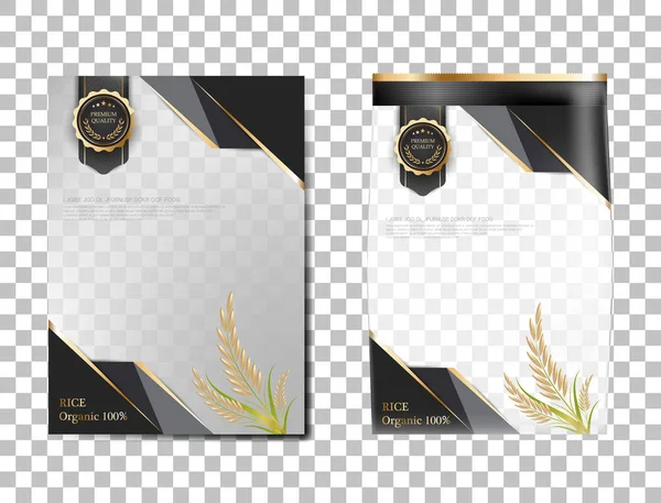 Rýže Balíček Thajsko Potraviny Produkty Black Gold Banner Plakát Šablony — Stockový vektor