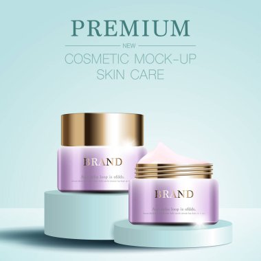 Parıltı parçacıkları arka planında zarif kozmetik krem reklamları.