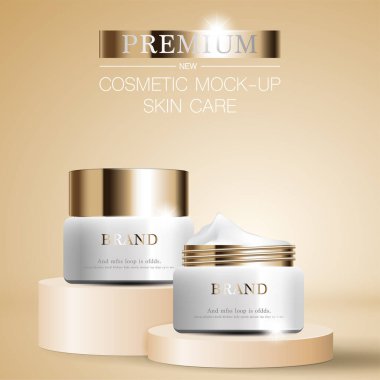 Parıltı parçacıkları arka planında zarif kozmetik krem reklamları.