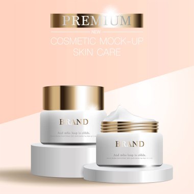 Parıltı parçacıkları arka planında zarif kozmetik krem reklamları.