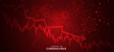 Corona virüsünün borsa ve küresel ekonomi üzerindeki etkisi. Hisseler ve grafikler düşer. Piyasalar düşüyor. Ekonomik serpinti. vektör tasarımı.