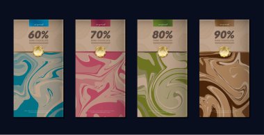 Çikolata paketleme seti. Paketleme için etiketli lüks ürün markalaştırma şablonu. Vektör tasarımı.