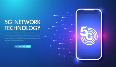 5G ağ kablosuz teknoloji vektör çizimi. Gelecek neslin yüksek hızlı mobil interneti. Modern dijital cihazlar kullanarak. Web sayfası tasarım şablonu.