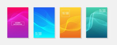 Minimum modern kapak tasarımı. Dinamik renkli gradyanlar. Gelecekteki geometrik desenler. Mavi, pembe, sarı, yeşil, turuncu, mor afiş şablonu
