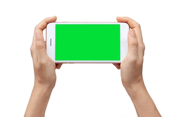 Thai Mano Donna Mostra Smartphone Mobile Con Schermo Verde Posizione — Foto Stock