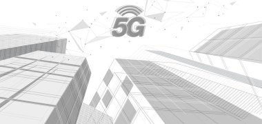 5G ağ kablosuz internet kablosuz internet bağlantısı. Akıllı şehir ve iletişim ağı konsepti. Yüksek hız, geniş bant telekomünikasyon. vektör tasarımı