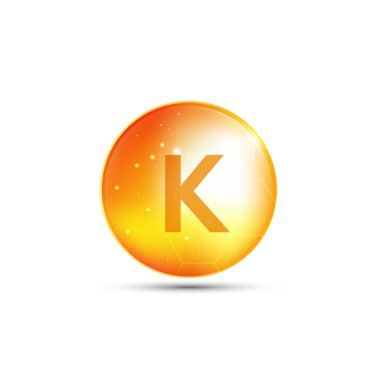 K vitamini, sarı kapsül. Sarı baloncuk, gerçekçi vektör tasarımı
