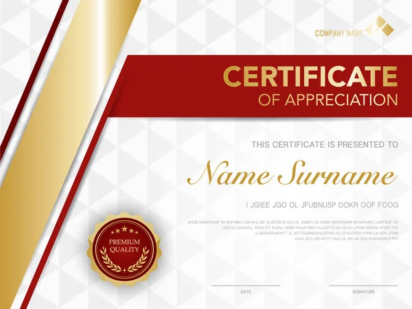 Diploma Tanúsítvány Sablon Piros Arany Színű Luxus Modern Stílus Vektor — Stock Vector