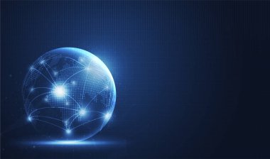 Dünya haritası ya da sosyal medya iletişimi internet ağ vektör tasarımı ile küresel ağ teknolojisi arka planı.