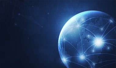Dünya haritası ya da sosyal medya iletişimi internet ağ vektör tasarımı ile küresel ağ teknolojisi arka planı.