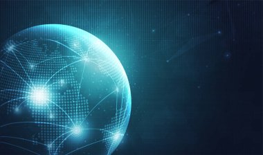 Dünya haritası ya da sosyal medya iletişimi internet ağ vektör tasarımı ile küresel ağ teknolojisi arka planı.