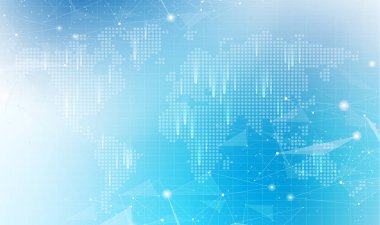 Dünya haritası ya da sosyal medya iletişimi internet ağ vektör tasarımı ile küresel ağ teknolojisi arka planı.