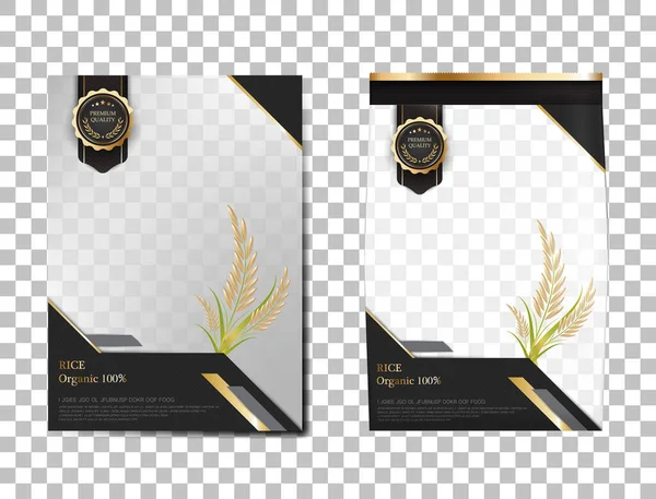 Rýže Balíček Thajsko Potraviny Produkty Black Gold Banner Plakát Šablony — Stockový vektor
