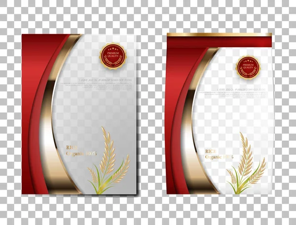 Paquete Arroz Tailandia Alimentos Productos Banner Oro Rojo Plantilla Póster — Vector de stock