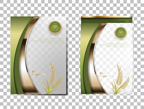 水稻包装泰国食品 绿色金色横幅和招贴画模板病媒设计大米 — 图库矢量图片