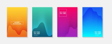 Minimum modern kapak tasarımı. Dinamik renkli gradyanlar. Gelecekteki geometrik desenler. Mavi, pembe, sarı, yeşil, turuncu, mor afiş şablonu.