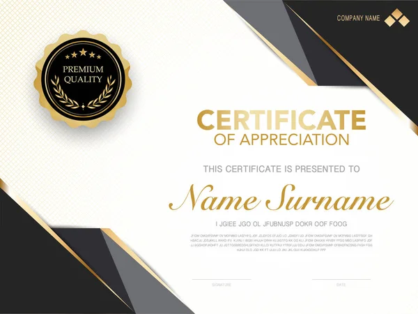 Diploma Certificate Template Black Gold Color Luxury Modern Style Vector — Stock Vector