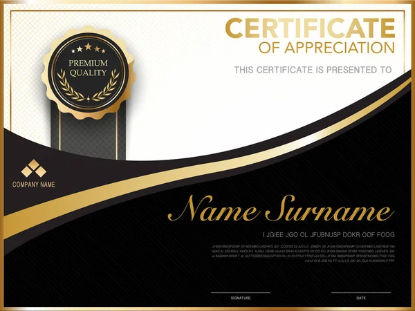 Diploma Plantilla Certificado Color Negro Oro Con Imagen Vectorial Lujo — Vector de stock