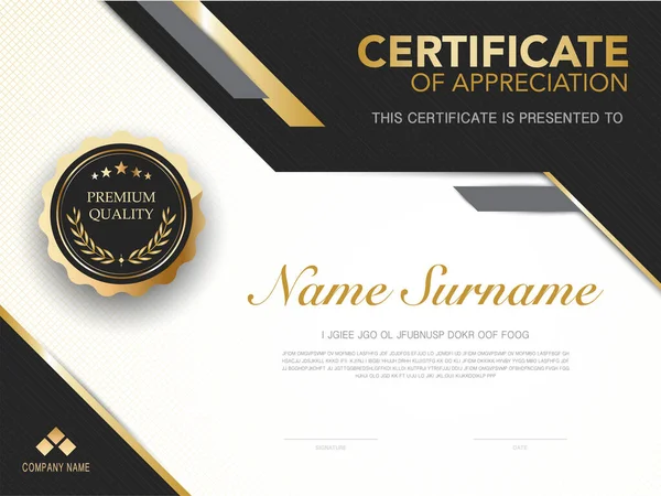 Diploma Certificate Template Black Gold Color Luxury Modern Style Vector — Stock Vector