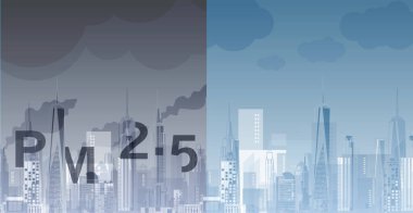 PM2.5 in city background architectural with drawings of modern for use web, magazine or poster vector design. clipart
