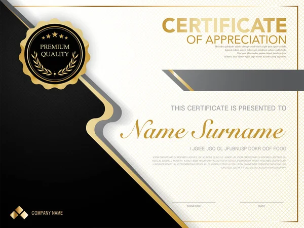 Modello Certificato Diploma Colore Nero Oro Con Immagine Vettoriale Lusso — Vettoriale Stock