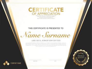 Diploma sertifikası, lüks ve modern stil vektör görüntüsü olan kırmızı ve altın rengi tasvir ediyor. Takdir edilmek için uygun. Vektör illüstrasyonu.