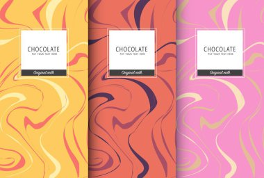 Çikolata paketleme seti. Paketleme için etiketli lüks ürün markalaştırma şablonu. Vektör tasarımı.