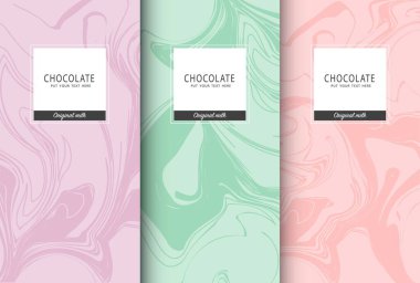 Çikolata paketleme seti. Paketleme için etiketli lüks ürün markalaştırma şablonu. Vektör tasarımı.