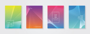 Minimum modern kapak tasarımı. Dinamik renkli gradyanlar. Gelecekteki geometrik desenler. Mavi, pembe, sarı, yeşil, turuncu, mor afiş şablonu.